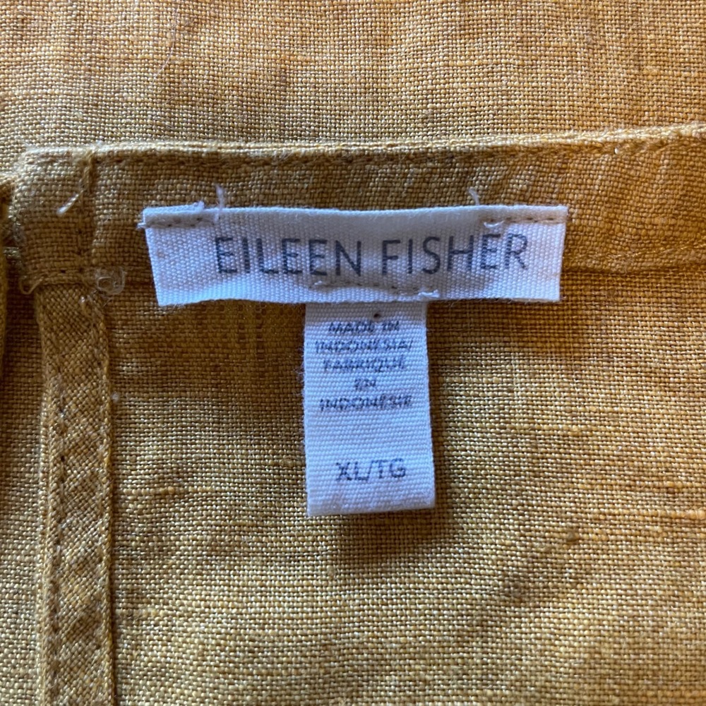Eileen Fisher Mustard Yellow 100% Organic Linen Boxy Short Sleeve Top XL - Picture 5 of 6
